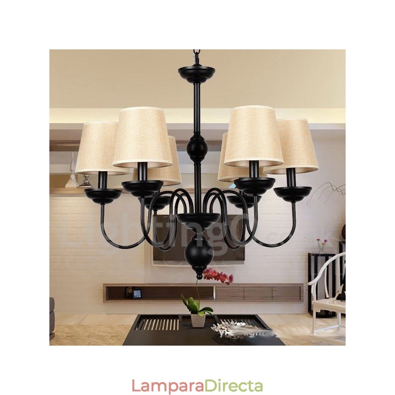 Lámpara de araña rústica retro contemporánea de 6 luces