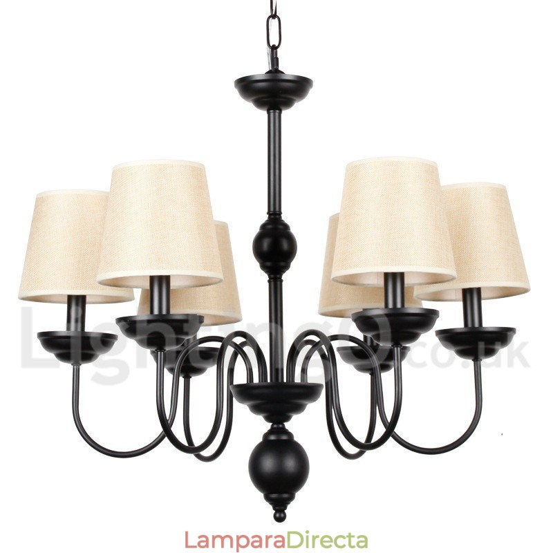 Lámpara de araña rústica retro contemporánea de 6 luces