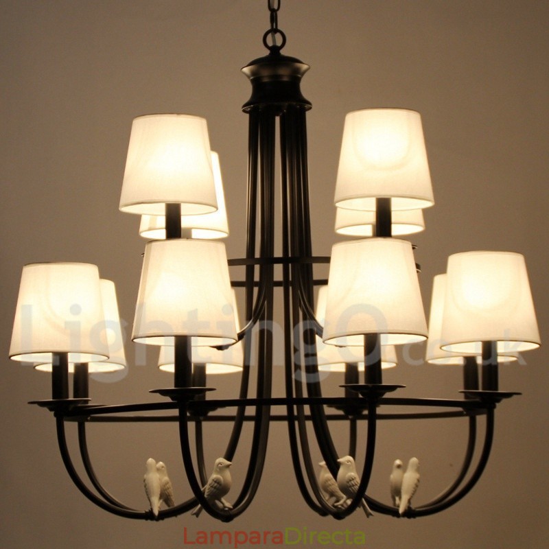 Lámpara de araña de 12 luces estilo mediterráneo, estilo rústico contemporáneo, estilo vela, color negro retro