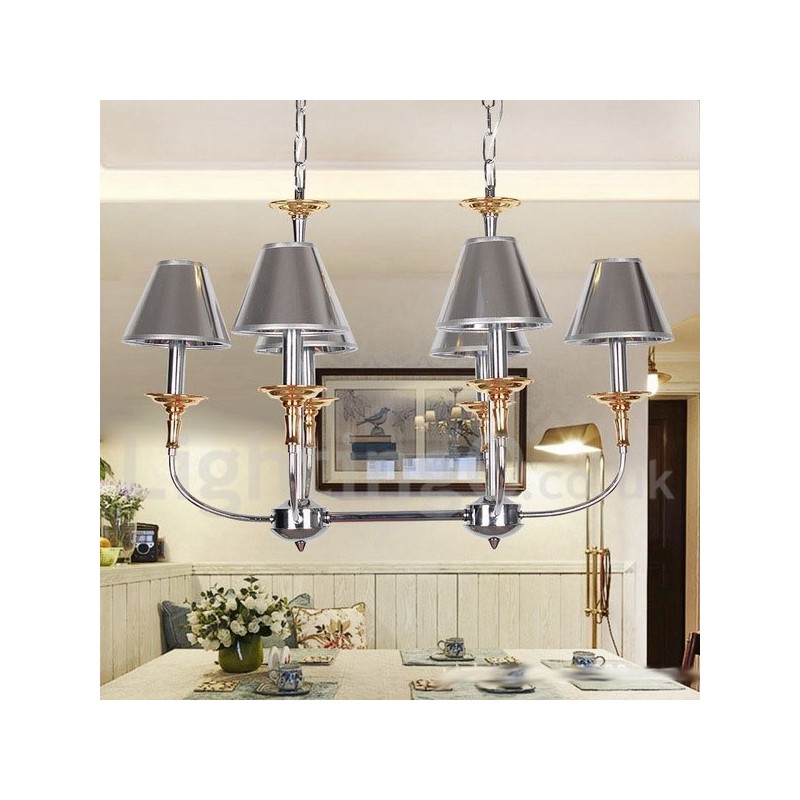 Lámpara de araña moderna contemporánea de 6 luces estilo vela cromada