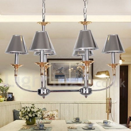 Lámpara de araña moderna contemporánea de 6 luces estilo vela cromada Lámpara de araña moderna contemporánea de 6 luces estilo vela cromada