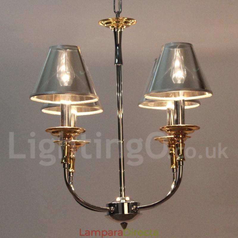 Lámpara de araña moderna contemporánea de 4 luces estilo vela cromada