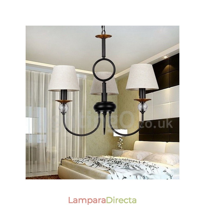 Lámpara de araña de 3 luces, estilo rústico, retro, estilo mediterráneo, contemporánea, estilo vela, color negro