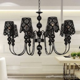 Lámpara de araña moderna contemporánea de 8 luces, estilo vela hueca negra