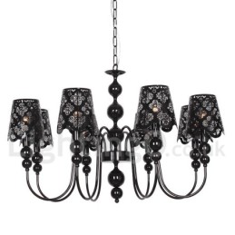 Lámpara de araña moderna contemporánea de 8 luces, estilo vela hueca negra
