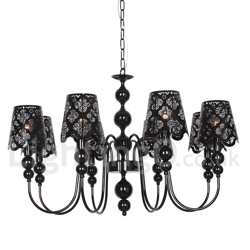 Lámpara de araña moderna contemporánea de 8 luces, estilo vela hueca negra