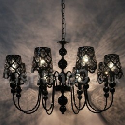 Lámpara de araña moderna contemporánea de 8 luces, estilo vela hueca negra