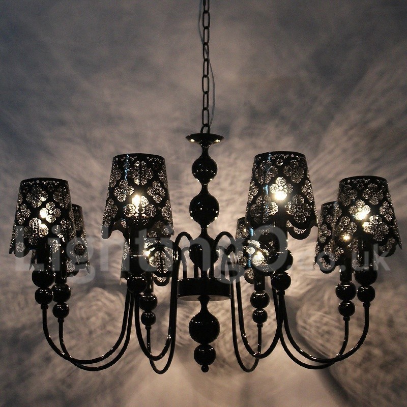 Lámpara de araña moderna contemporánea de 8 luces, estilo vela hueca negra