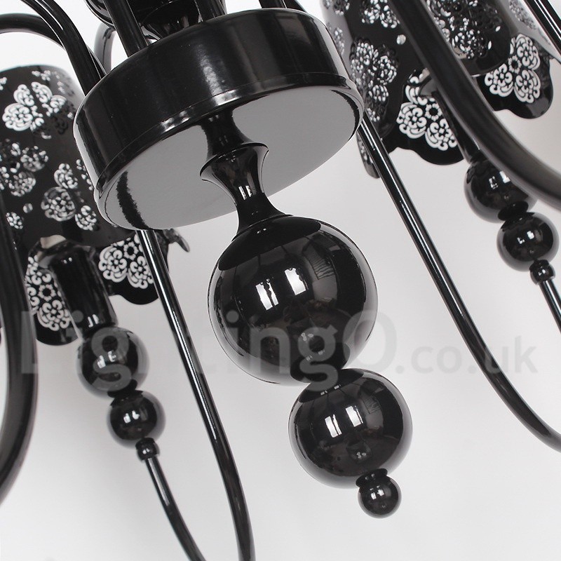 Lámpara de araña moderna contemporánea de 8 luces, estilo vela hueca negra