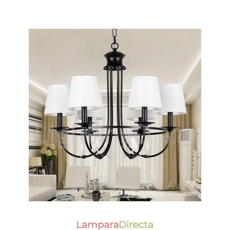 Lámpara de araña de 6 luces estilo mediterráneo, estilo rústico contemporáneo, estilo vela, color negro retro