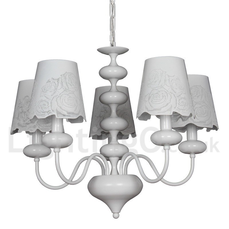 Lámpara de araña moderna contemporánea de 5 luces, estilo vela blanca hueca