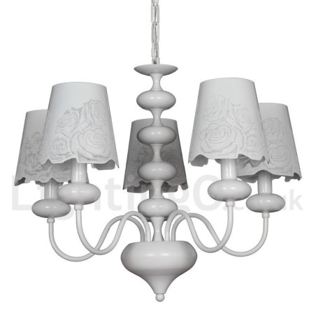 Lámpara de araña moderna contemporánea de 5 luces, estilo vela blanca hueca Lámpara de araña moderna contemporánea de 5 luces, estilo vela blanca hueca