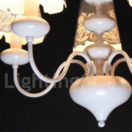Lámpara de araña moderna contemporánea de 5 luces, estilo vela blanca hueca