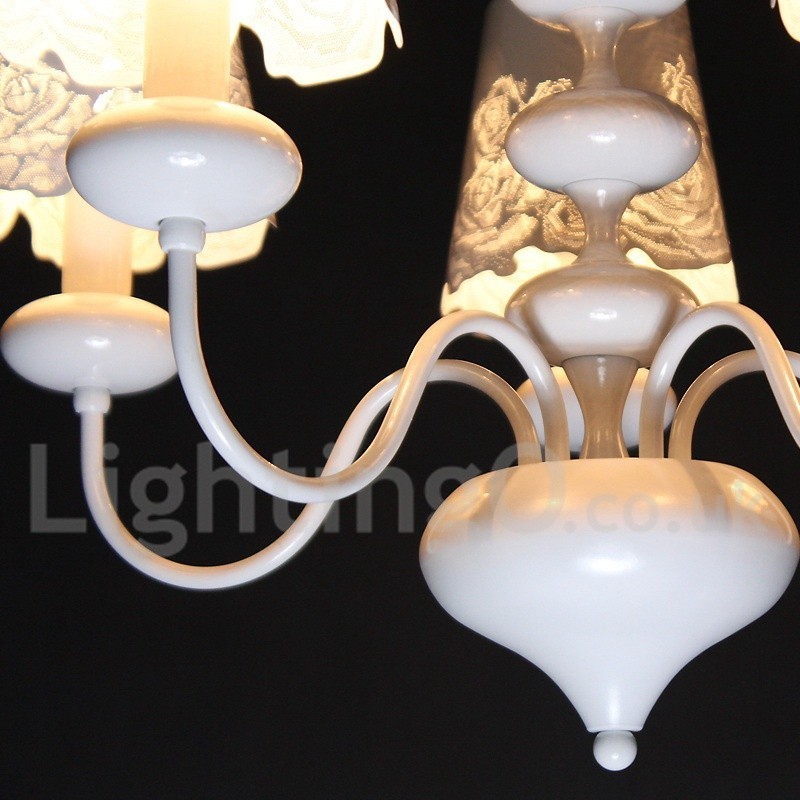 Lámpara de araña moderna contemporánea de 5 luces, estilo vela blanca hueca