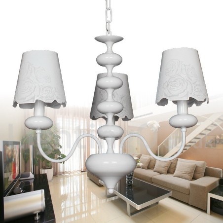 Lámpara de araña moderna contemporánea de 3 luces, estilo vela blanca hueca Lámpara de araña moderna contemporánea de 3 luces, estilo vela blanca hueca