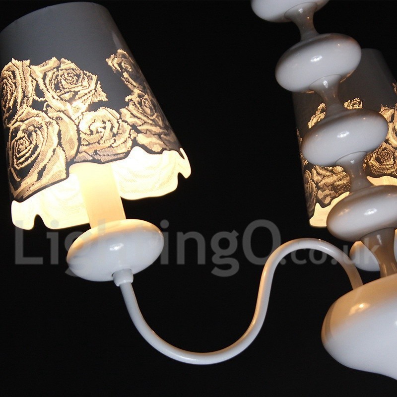 Lámpara de araña moderna contemporánea de 3 luces, estilo vela blanca hueca