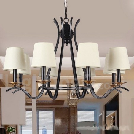 Lámpara de araña contemporánea retro de 8 luces negras Lámpara de araña contemporánea retro de 8 luces negras