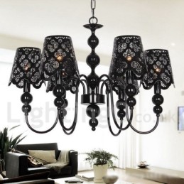 Lámpara de araña moderna contemporánea de 6 luces, estilo vela hueca negra