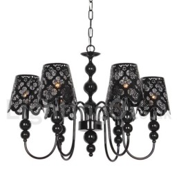 Lámpara de araña moderna contemporánea de 6 luces, estilo vela hueca negra