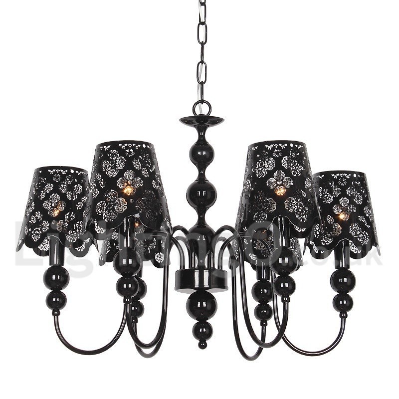 Lámpara de araña moderna contemporánea de 6 luces, estilo vela hueca negra