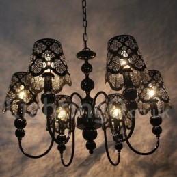 Lámpara de araña moderna contemporánea de 6 luces, estilo vela hueca negra