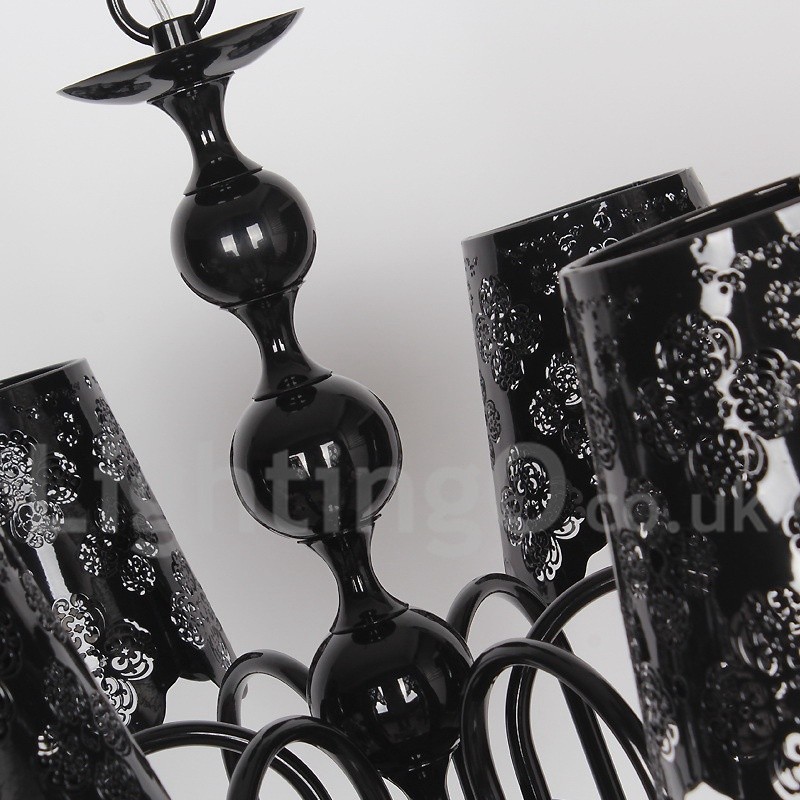 Lámpara de araña moderna contemporánea de 6 luces, estilo vela hueca negra