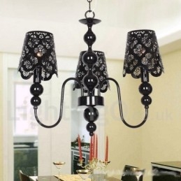 Lámpara de araña moderna contemporánea de 3 luces con diseño de vela hueca negra