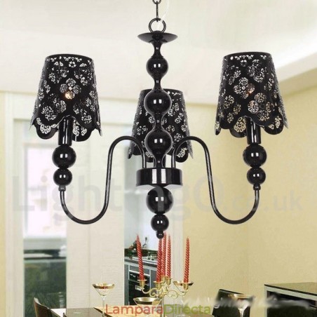 Lámpara de araña moderna contemporánea de 3 luces con diseño de vela hueca negra Lámpara de araña moderna contemporánea de 3 luces con diseño de vela hueca negra