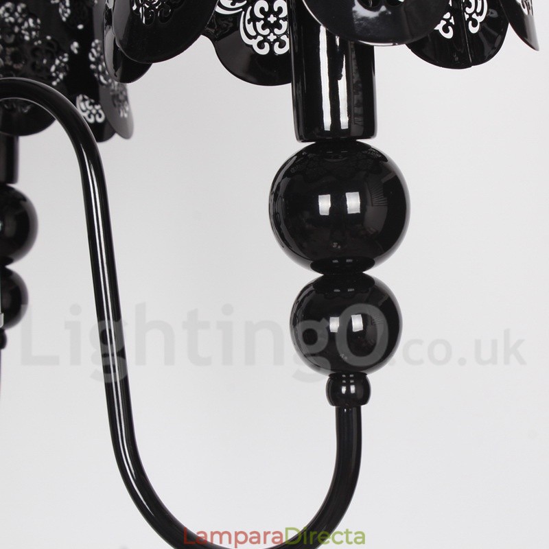 Lámpara de araña moderna contemporánea de 3 luces con diseño de vela hueca negra