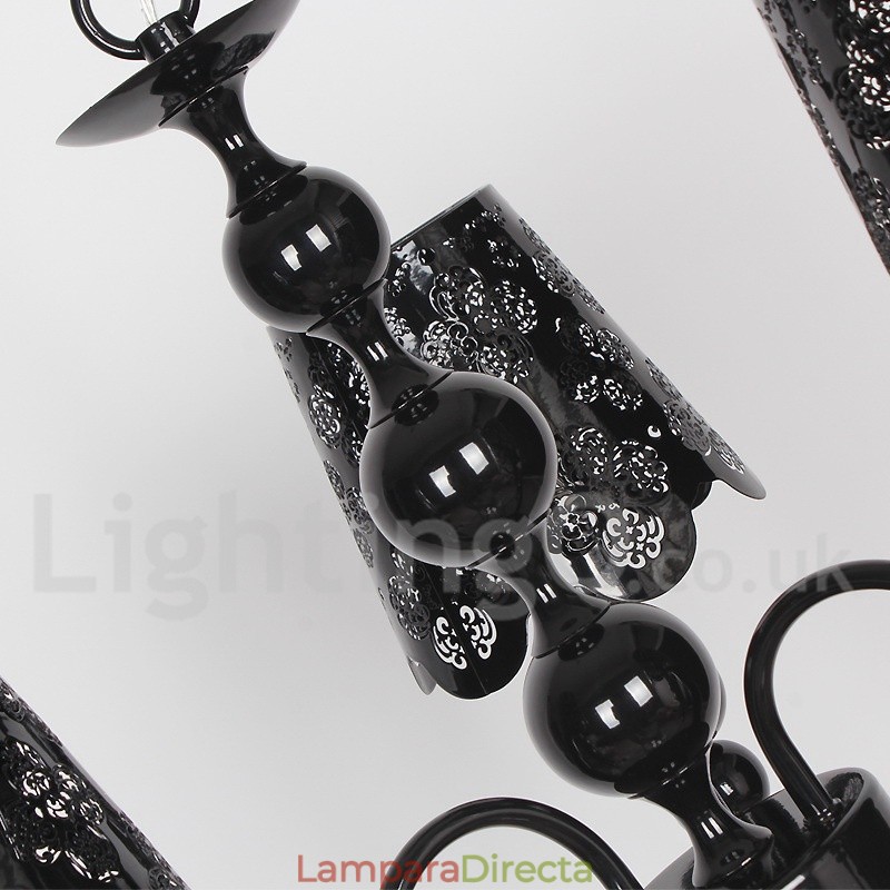 Lámpara de araña moderna contemporánea de 3 luces con diseño de vela hueca negra
