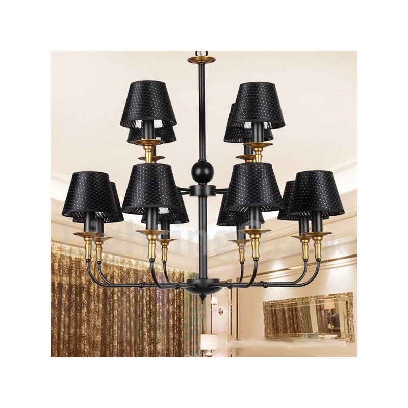 Lámpara de araña estilo vela rústica retro de 12 luces y 2 niveles