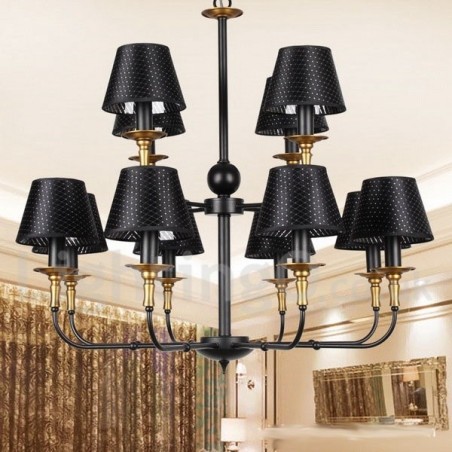 Lámpara de araña estilo vela rústica retro de 12 luces y 2 niveles Lámpara de araña estilo vela rústica retro de 12 luces y 2 niveles