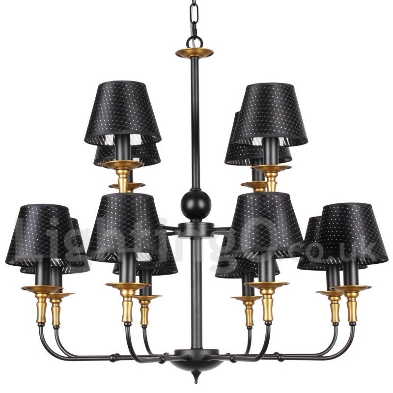 Lámpara de araña estilo vela rústica retro de 12 luces y 2 niveles