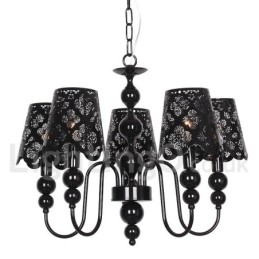 Lámpara de araña moderna contemporánea de 5 luces, estilo vela hueca negra