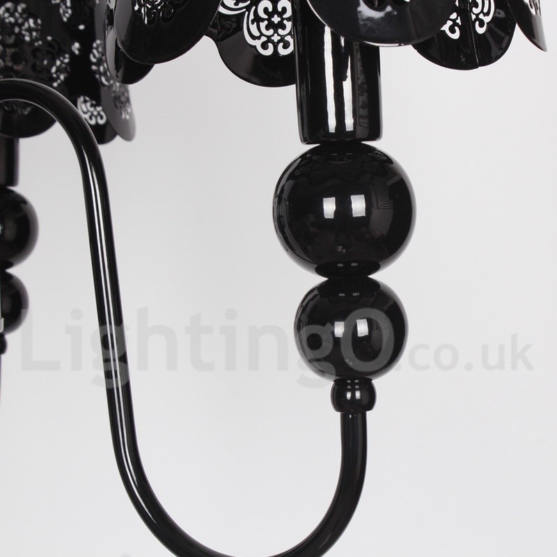 Lámpara de araña moderna contemporánea de 5 luces, estilo vela hueca negra