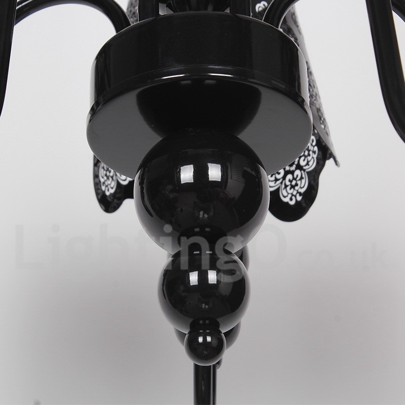 Lámpara de araña moderna contemporánea de 5 luces, estilo vela hueca negra