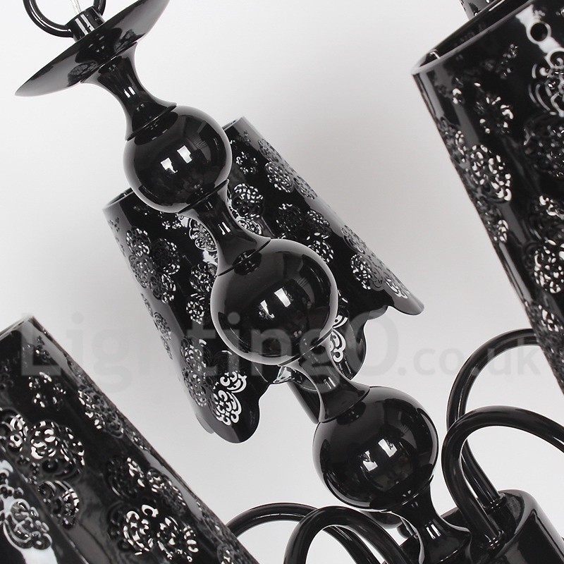 Lámpara de araña moderna contemporánea de 5 luces, estilo vela hueca negra