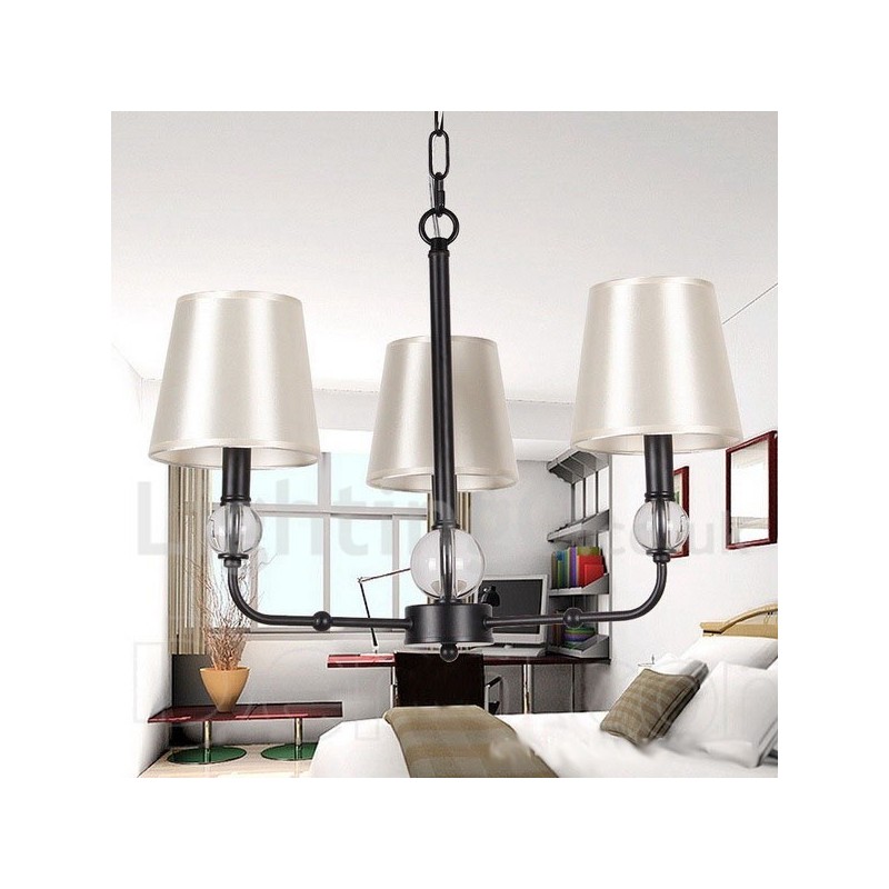 Lámpara de araña contemporánea de 3 luces estilo vela, estilo retro negro