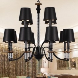 Lámpara de araña estilo vela retro negra de 12 luces