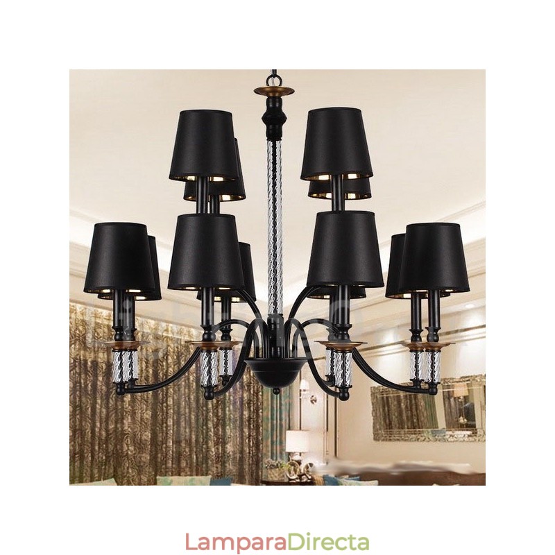 Lámpara de araña estilo vela retro negra de 12 luces