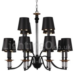 Lámpara de araña estilo vela retro negra de 12 luces