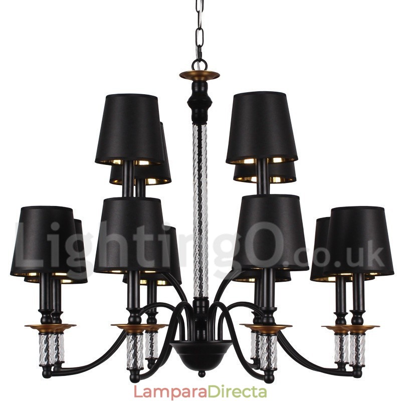 Lámpara de araña estilo vela retro negra de 12 luces