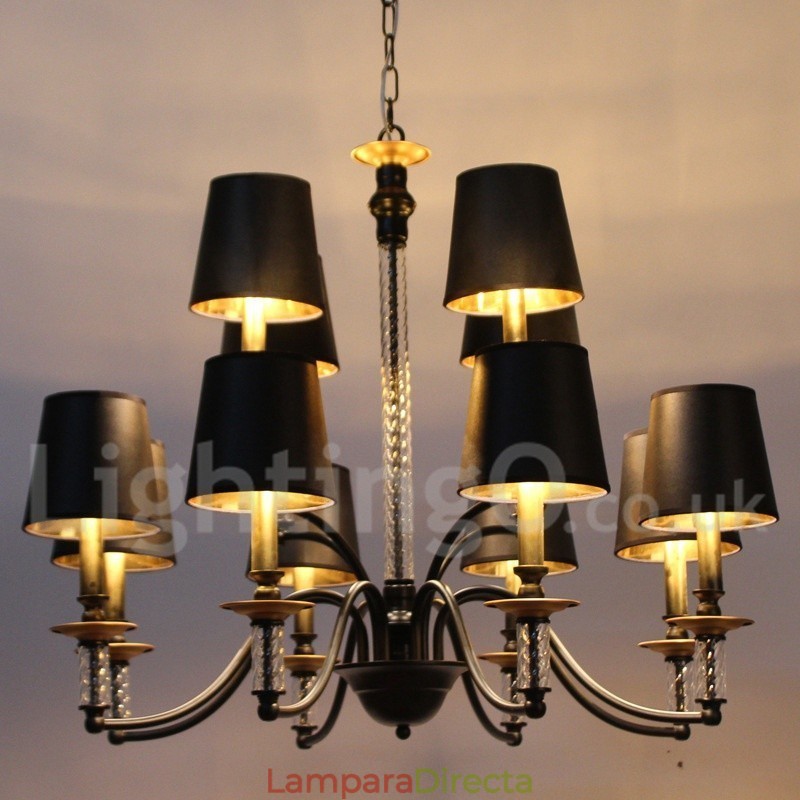 Lámpara de araña estilo vela retro negra de 12 luces