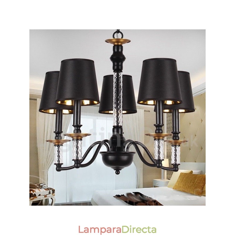 Lámpara de araña estilo vela retro negra de 5 luces