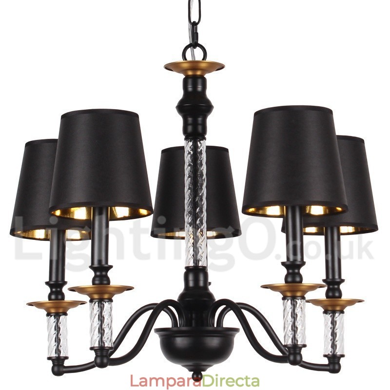Lámpara de araña estilo vela retro negra de 5 luces