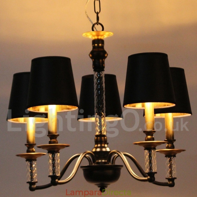 Lámpara de araña estilo vela retro negra de 5 luces