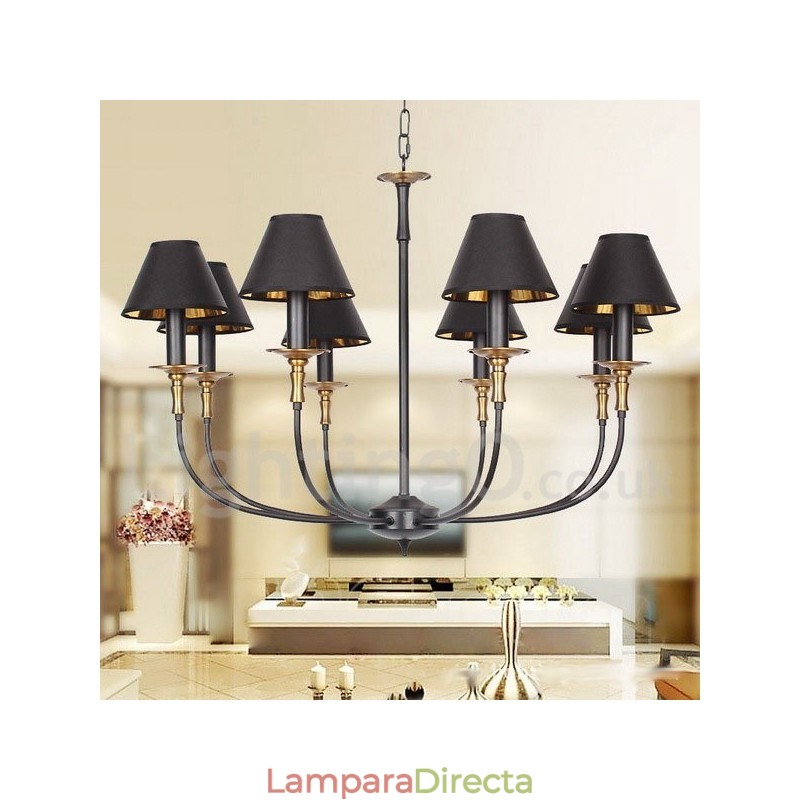 Lámpara de araña contemporánea estilo vela negra retro de 8 luces