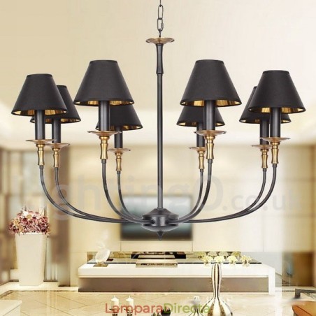 Lámpara de araña contemporánea estilo vela negra retro de 8 luces Lámpara de araña contemporánea estilo vela negra retro de 8 luces