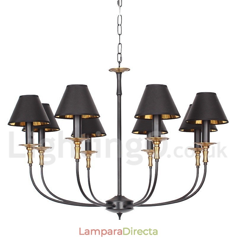 Lámpara de araña contemporánea estilo vela negra retro de 8 luces