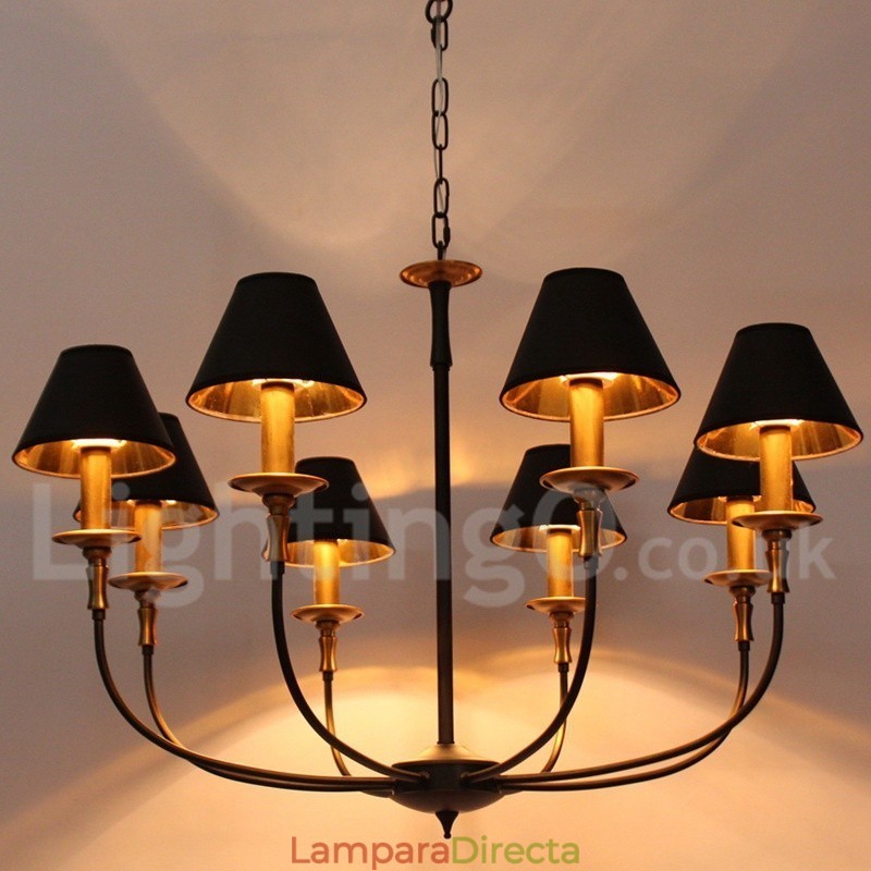 Lámpara de araña contemporánea estilo vela negra retro de 8 luces